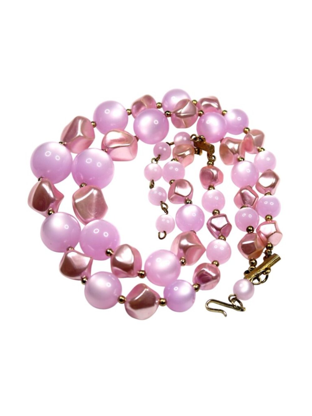 1960s Coro 2-Strand Pale Pink & Purple Chunky Beads Necklace Vintage Jewelry - Picture 4 of 5